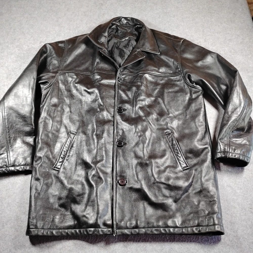 Clench Jeans Real Leather Car Coat Jacket Mens 3XL Black Button Up Vintage Y2K